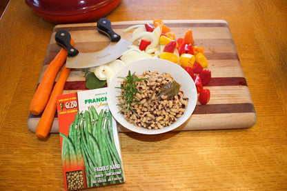 Dried beans should be soaked then cooked for about an hour before mixing with chopped, sauteed vegetables.