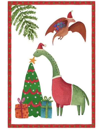 Jurassic Christmas Tree Linen Towel