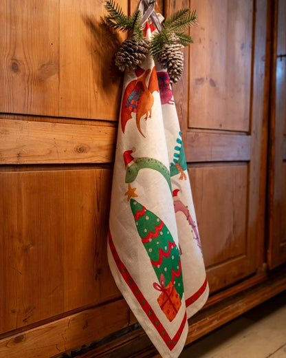 Jurassic Christmas Tree Linen Towel