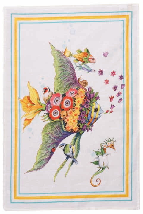 Pesciflora Turquoise Linen Towel