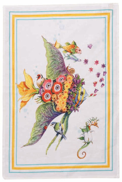 Pesciflora Turquoise Linen Towel