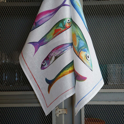 "Poisson Bleu Cinq" Linen Towel